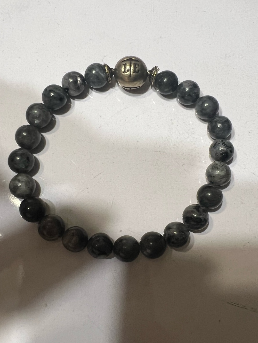Beaded Hematite Stretch Bracelet in Dark Gray with Metallic Accent